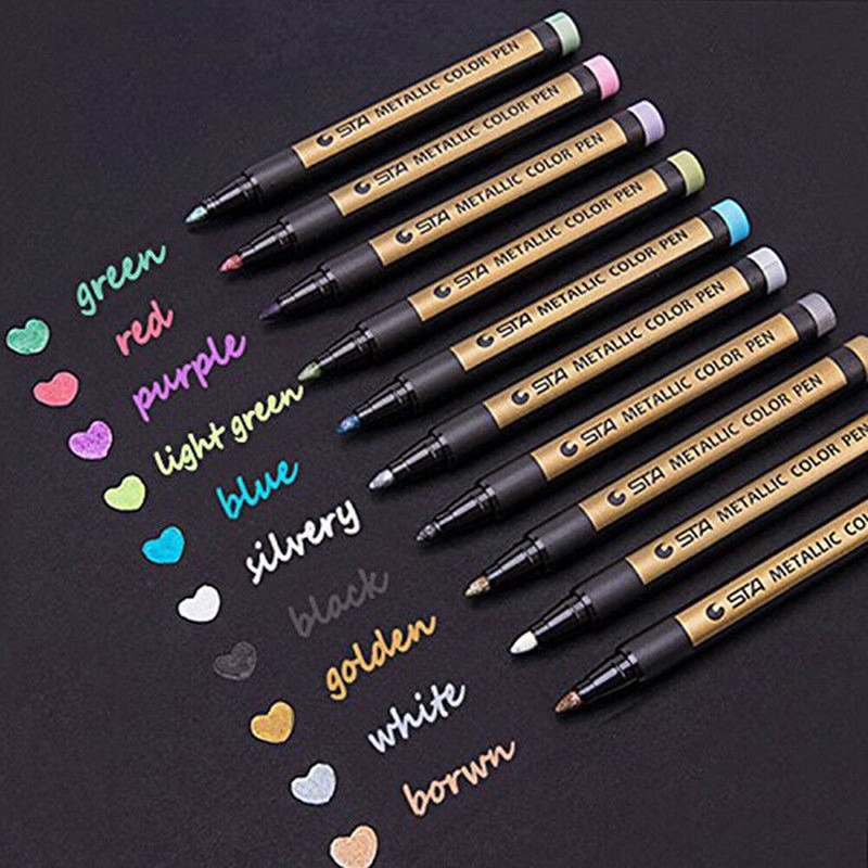 Colourful Paint Marker Pens Metallic Sheen Glitter Calligraphy Arts DIY Album Marking Highlighting Brush Tips