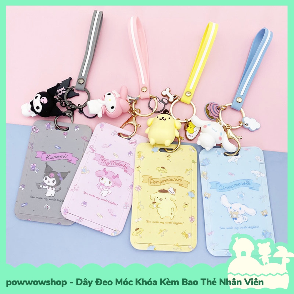 [Sẵn VN - Hỏa Tốc] Dây Đeo Thẻ, Bao Thẻ Nhân Viên Kèm Móc Khóa Mẫu Sanrio Purin, Cinnamoroll, Hello Kitty