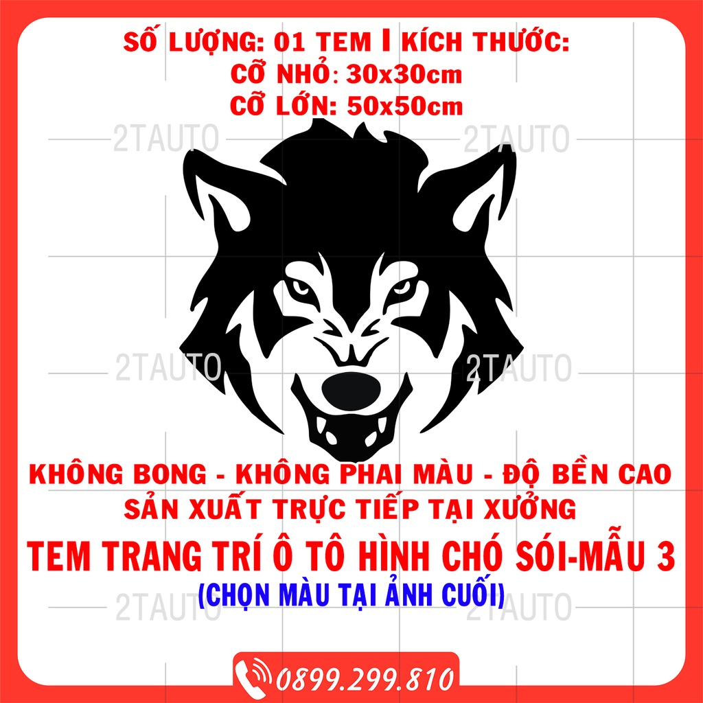 Tem decal sticker dán xe HÌNH CHÓ SÓI nhiều kích thước, chống thấm nước, logo CON SÓI WOLF dán trang trí xe hơi - MẪU 3