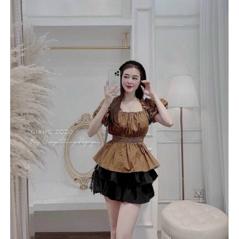 Áo thô cổ vuông chun eo