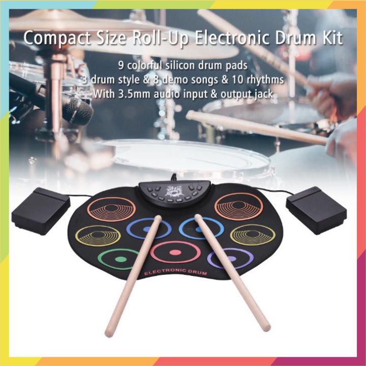 💯 Đồ chơi trống điện tử 9 Pads Roll Up Drum New Color - Euro Outlet