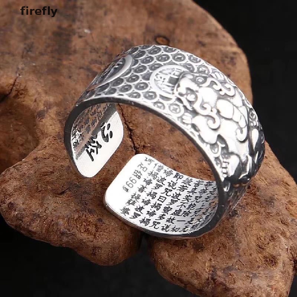 Nhẫn Mạ Bạc Khắc Hình Trái Tim Phong Cách Phật Giáo