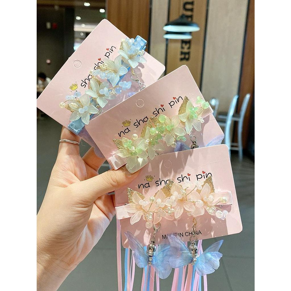 Set 2 Kẹp Tóc Hình Hoa Và Bướm Tua Rua Xinh Xắn Cho Bé Gái
