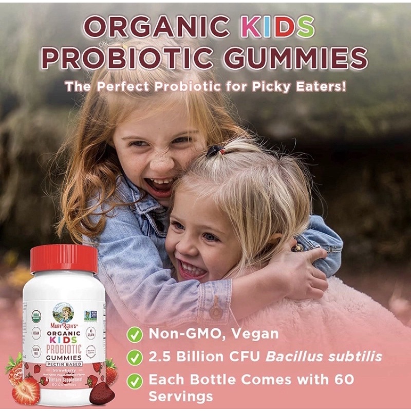 Kẹo dẻo lợi khuẩn hữu cơ thuần chay Mary Ruth's Probiotic cho bé từ 2 tuổi 60viên USA