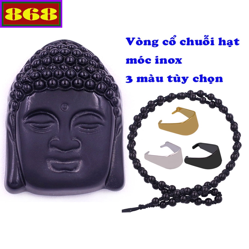 Mặt đầu Phật tổ Như lai đá đen size lớn( XXL) kèm vòng cổ hạt chuỗi đá đen