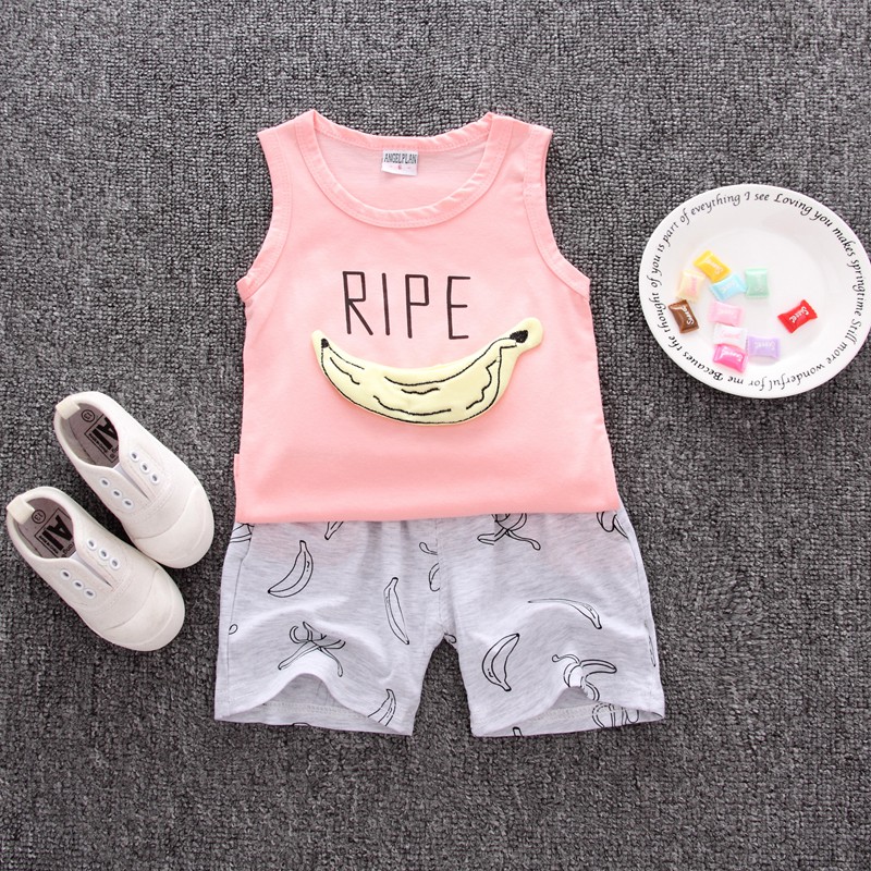 Bộ áo thun 3 lỗ in hình quả chuối + Quần short đáng yêu cho bé trai