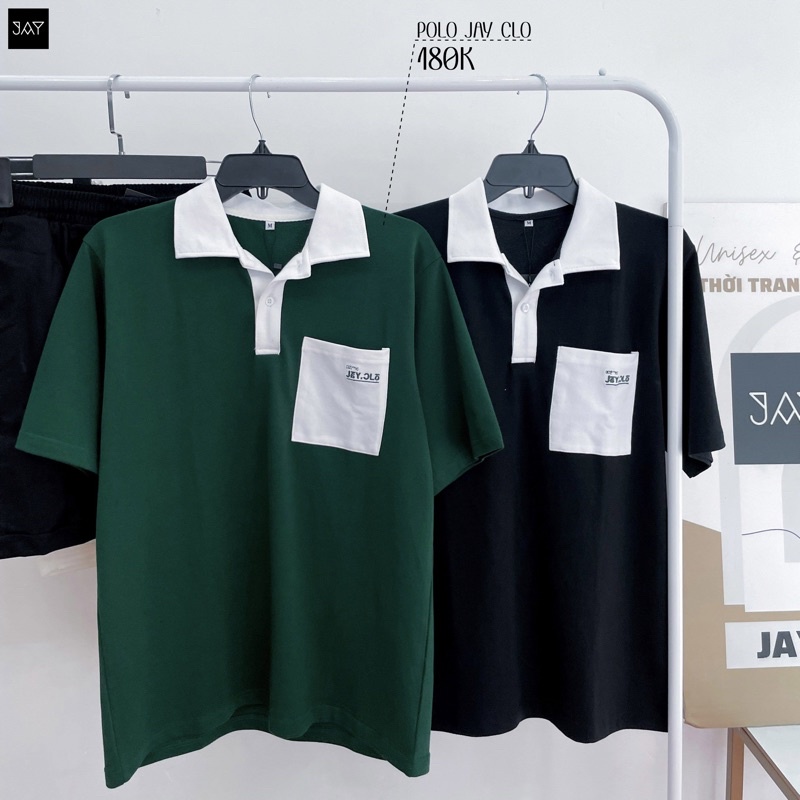 Áo Polo Unisex JAY.CLO màu XANH LÁ/TRẮNG/ĐEN form rộng 🍃 🍃 Chất thun cá sấu, form nam nữ unisex/Áo thun có cổ 🖤