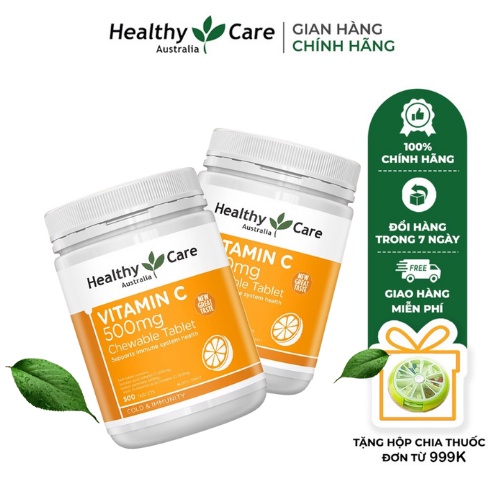 Combo 2 hộp Viên nhai Healthy Care Vitamin C - Hỗ trợ sức khỏe, tăng cường đề kháng,  làm sáng da