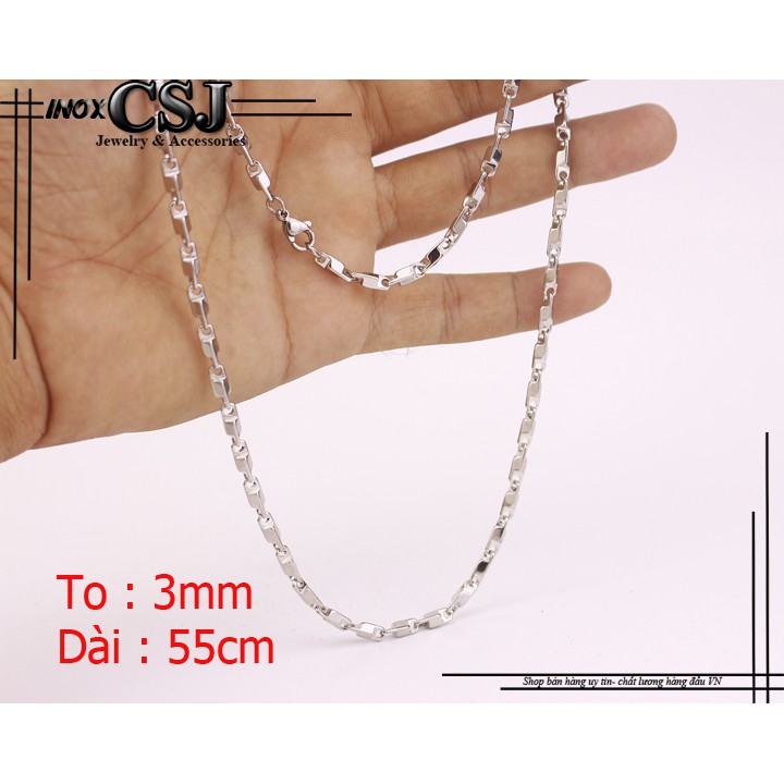 DÂY CHUYỀN INOX NAM HỎA TIỂN BA LY MẮC NGẮN VUÔNG