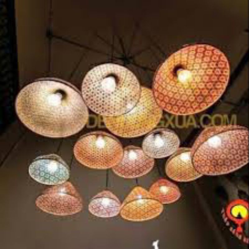 Chao đèn nón tre, đèn mây tre,  đèn lồng tre mã 0077