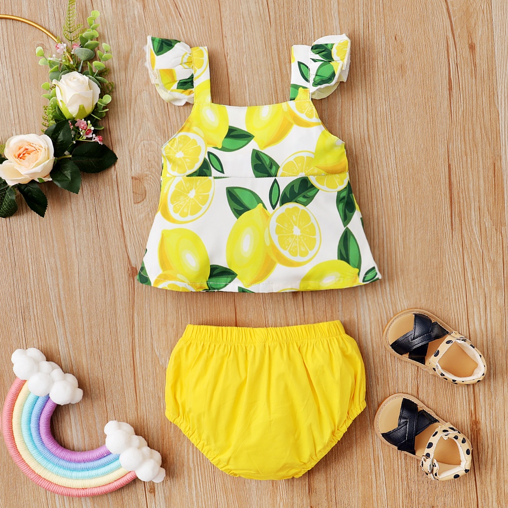 Bộ 2 món Mikrdoo in họa tiết chanh thời trang mùa hè với quần ngắn tam giác dễ thương thời trang dành cho bé gái