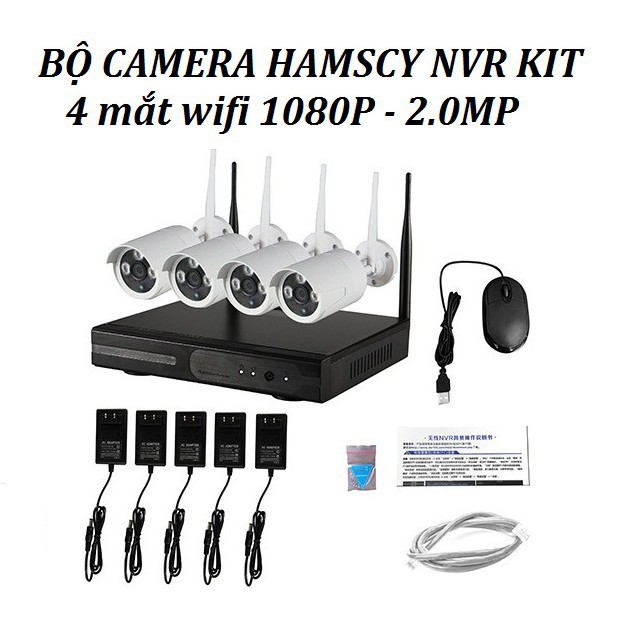 [[KÈM VIDEO TEST]] Bộ camera wifi, Đầu Ghi NVR HD + 4 Camera WIFI 2M full HD 1080