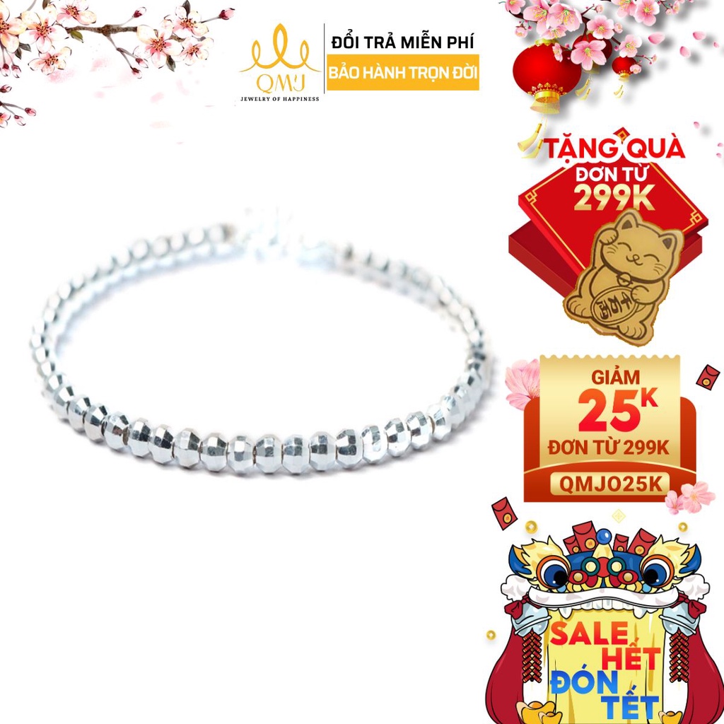 Lắc tay bạc QMJ bi phay đẹp đơn giản, nhỏ xinh - Q013