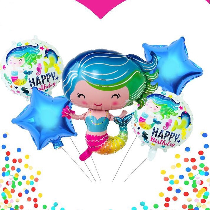 Túi 5 bóng bay lá nhôm hình nàng tiên cá độc đáo trang trí tiệc sinh nhật cho bé