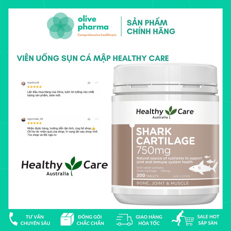 Viên Uống Sụn Vi Cá Mập Úc, Giảm Đau Cứng Khớp SHARK CARTILAGE, Lọ 200 Viên