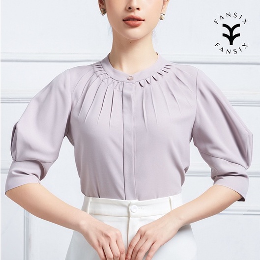 Áo sơ mi nữ thiết kế xếp ly cổ độc đáo FANSIX - A04 sơ mi công sở, vải Mango mềm mại | BigBuy360 - bigbuy360.vn