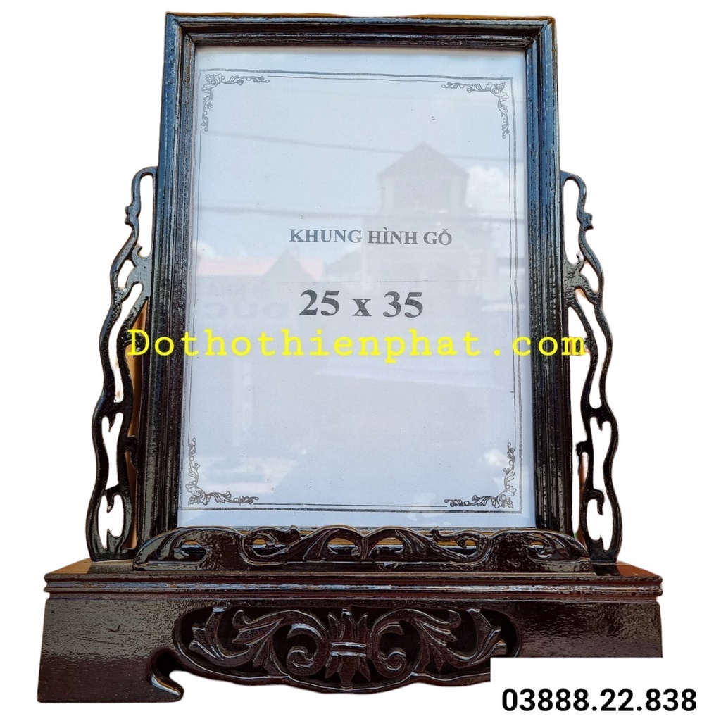 Khung Hình Chạm Gỗ Xà Cừ 25×35 Màu Đen