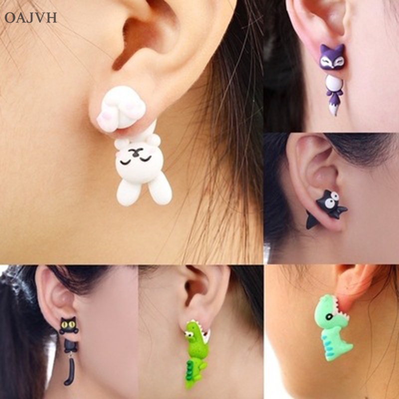 1 Cặp Khuyên Tai Hình Động Vật Hoạt Hình 3d Bằng Nhựa Resin Nhiều Màu Đáng Yêu Cho Nữ