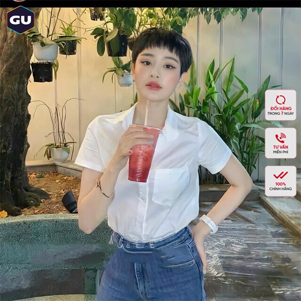 Áo Sơ Mi Nữ Ngắn Tay GU Túi Zip | BigBuy360 - bigbuy360.vn