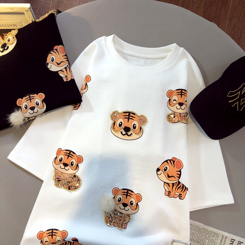 Áo Thun Nữ Ngắn Tay In Hình Cọp Ba Chiều Độc Đáo Mới