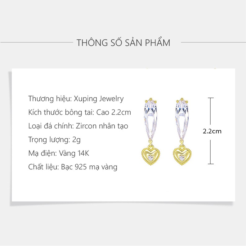 Bông Tai Nữ Bạc 925 Mạ Vàng 14K, Đính Đá Sang Trọng - XPBT47