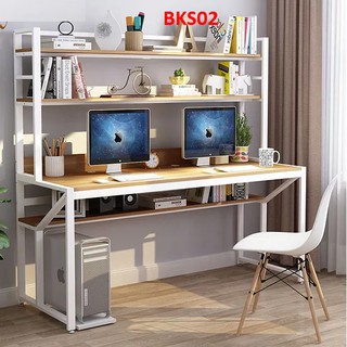 Bàn làm việc, bàn học khung sắt mặt gỗ BKS02 ( 140x600x1620cm) - Nội thất lắp ráp Viendong Adv