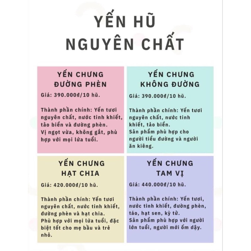 [Tổ Yến nguyên Chất] Yến hủ chưng sẵn 70ml đường phèn / không đường / chia / tứ vị YẾN THỊ Khánh Hoà (Thô/Tinh Chế)