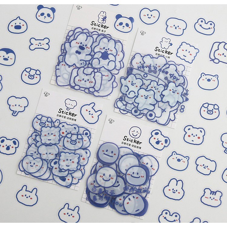 Bộ Sticker dễ thường hình Gấu Béo - Thỏ trang trí sổ, laptop, điện thoại