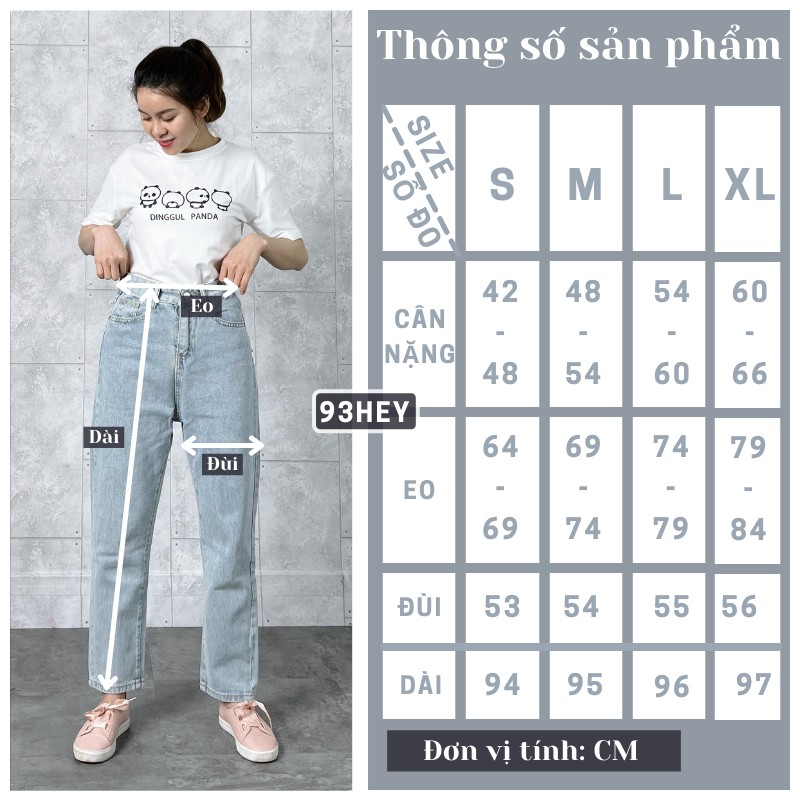 Quần Jean Nữ Dáng Baggy Trơn Cạp Lưng Cao Có Giãn Nhẹ Dày Dặn Quảng Châu 93HEY QJ01 | BigBuy360 - bigbuy360.vn