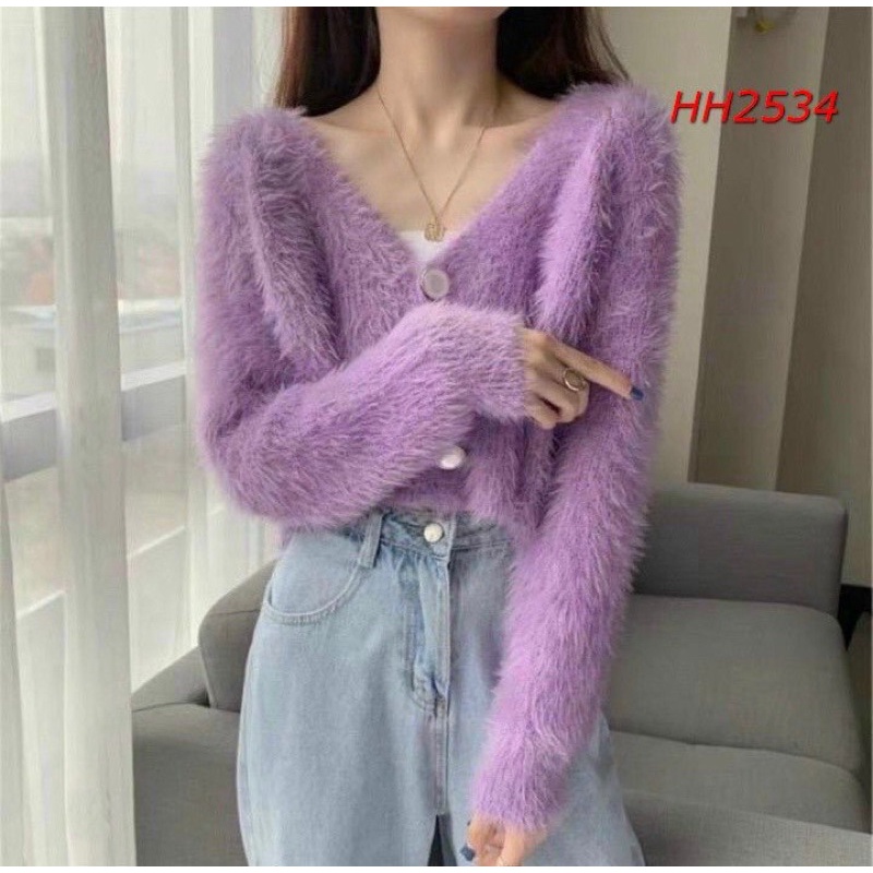 Áo cardigan lông thỏ croptop