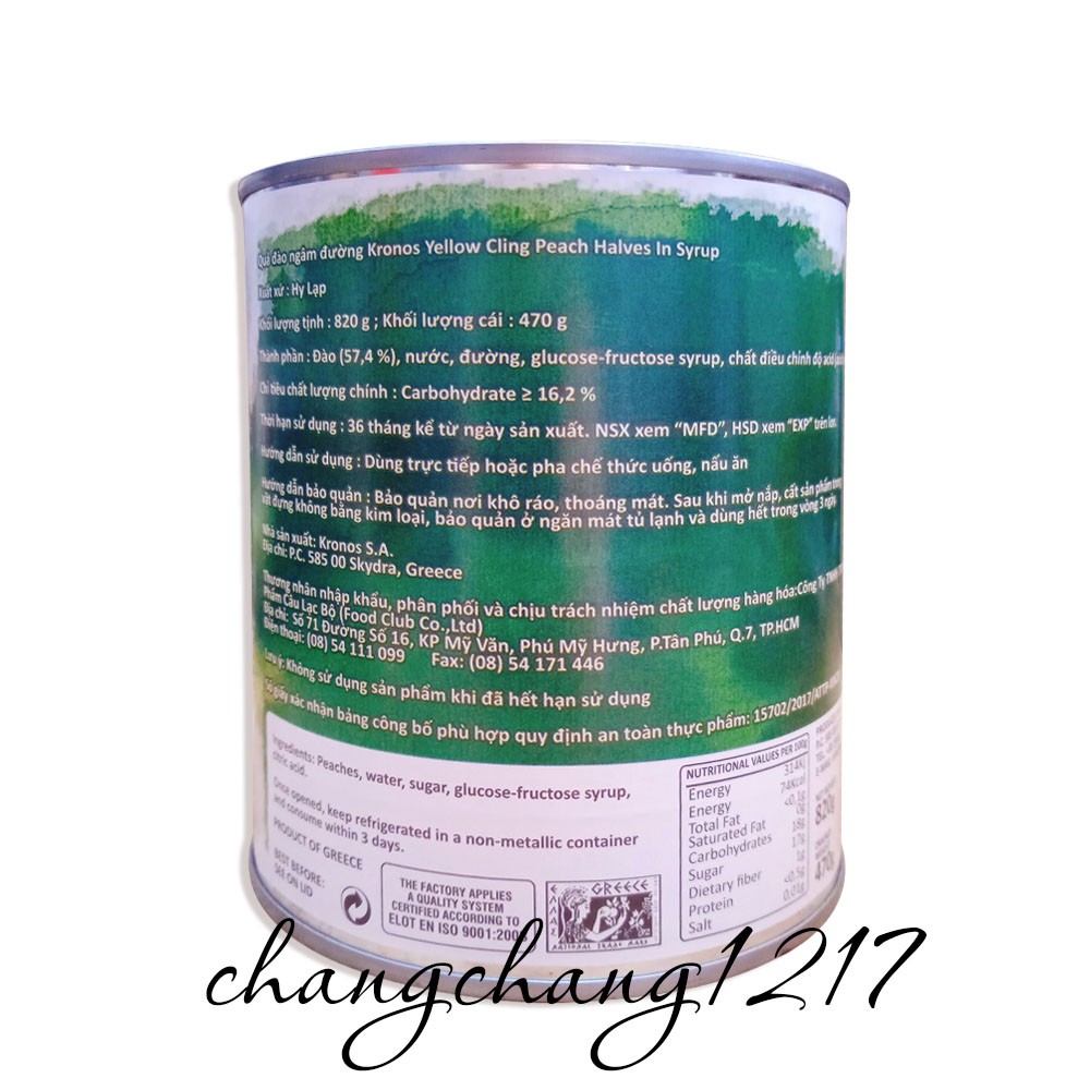 Trái Đào Ngâm Nước Đường Kronos Lon 820g