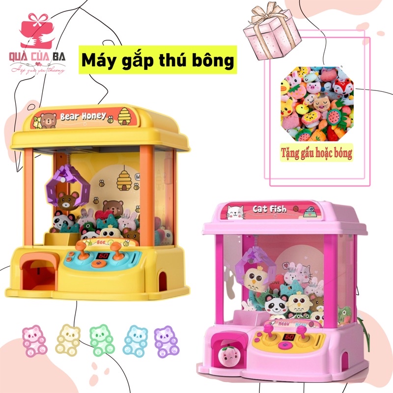 Máy gắp thú bông mini size lớn, bắn đậu lâu đài lớn có chân, hình gấu có đèn, nhạc, xinh xắn