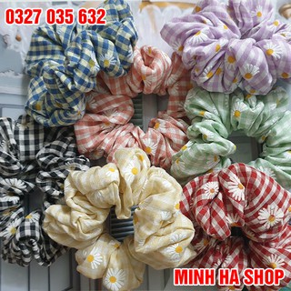 Dây Buộc Tóc Vải Cho Nữ Co Giãn Họa Tiết Kẻ Caro Hoa Cúc Thời Trang Hàn Quốc (Scrunchies Họa Tiết)
