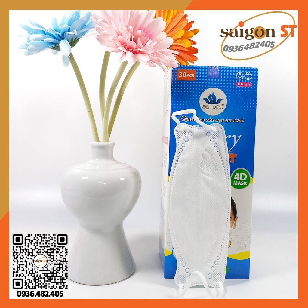 Hộp 30 cái, Khẩu trang y tế trẻ em Sen Việt Luxury Protect Kids Mask, khau trang 4D 4 lớp, kháng khuẩn chống bụị
