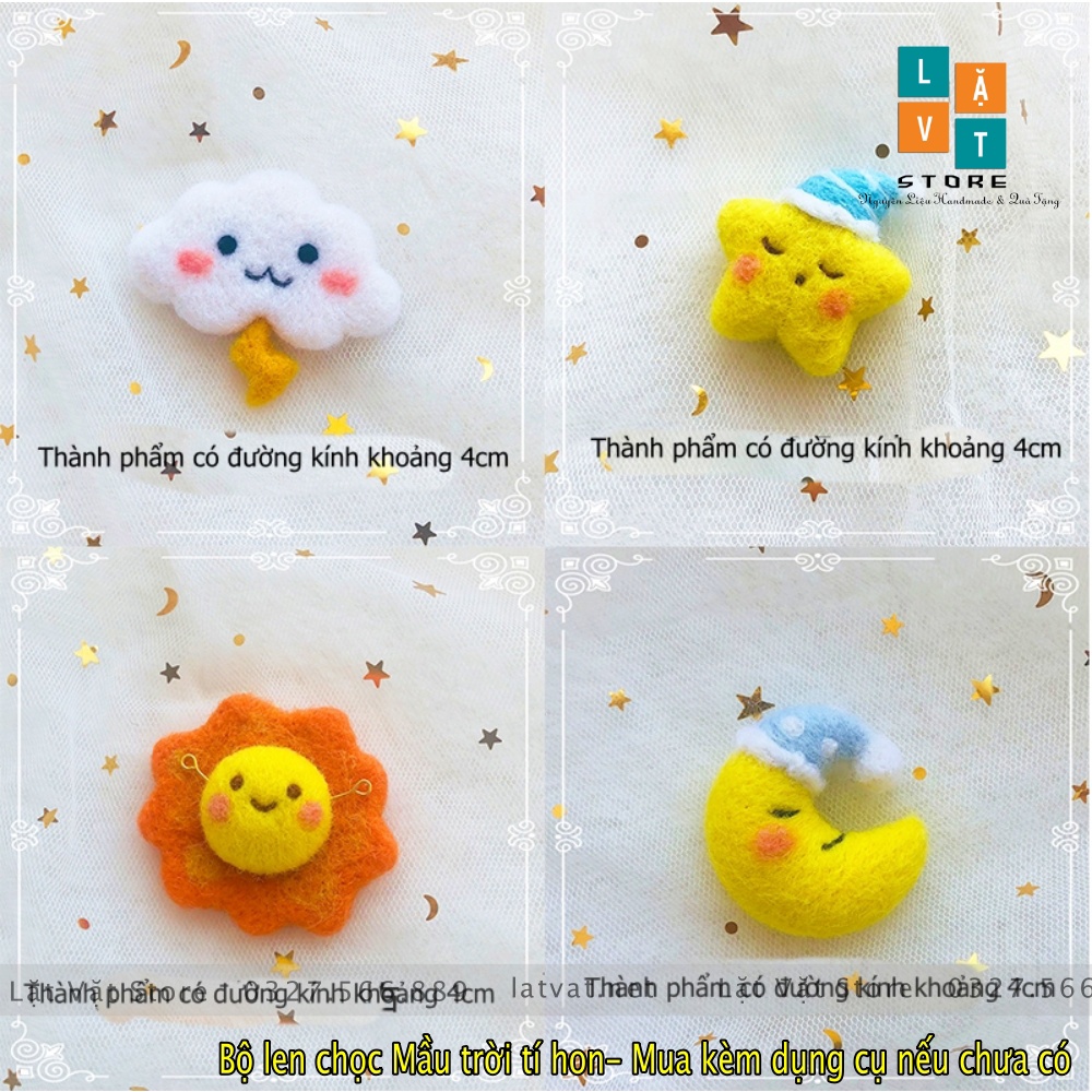 Bộ kit len chọc Mặt Trời tí Hon có hướng dẫn, làm móc khoá, quà tặng đơn giản, needle felting moon, Star DIYS. Giá rẻ