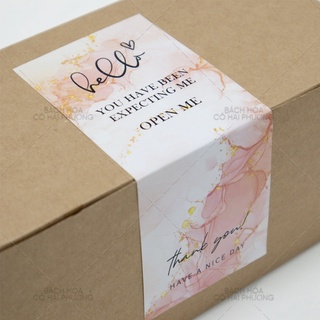 Set 5 tem dán/ sticker thank you, tem niêm phong/tem dán hộp carton đóng gói - mẫu vân đá
