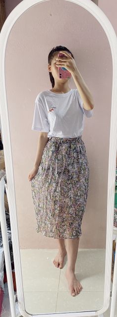 Hàng có sẵn -  Chân váy hoa nhí dài có lót trong