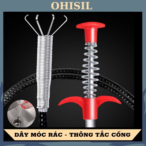 Dây thông cống, dây lấy rác ngăn nghẹt cống, dụng cụ thông cống móc rác lò xò đa năng