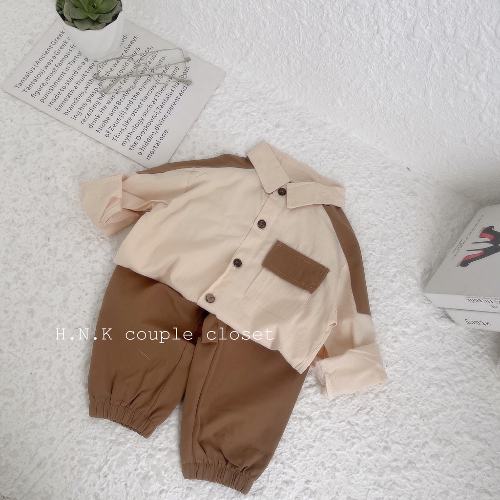 (8-18kg) Set Sơ Mi Dài Tay Phong Cách Hàn Quốc Dành Cho Bé Yêu - Babi mama - BM05