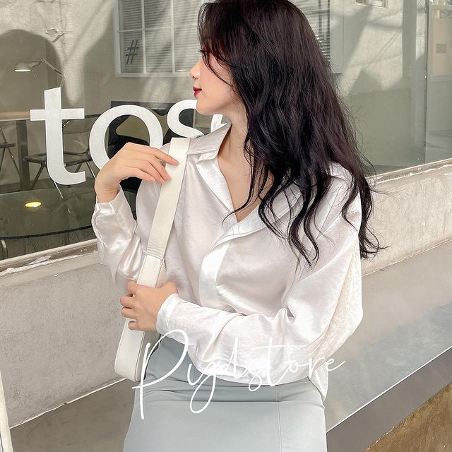 Sơ Mi Lụa Cổ Chéo + PYDSTORE + Freesize