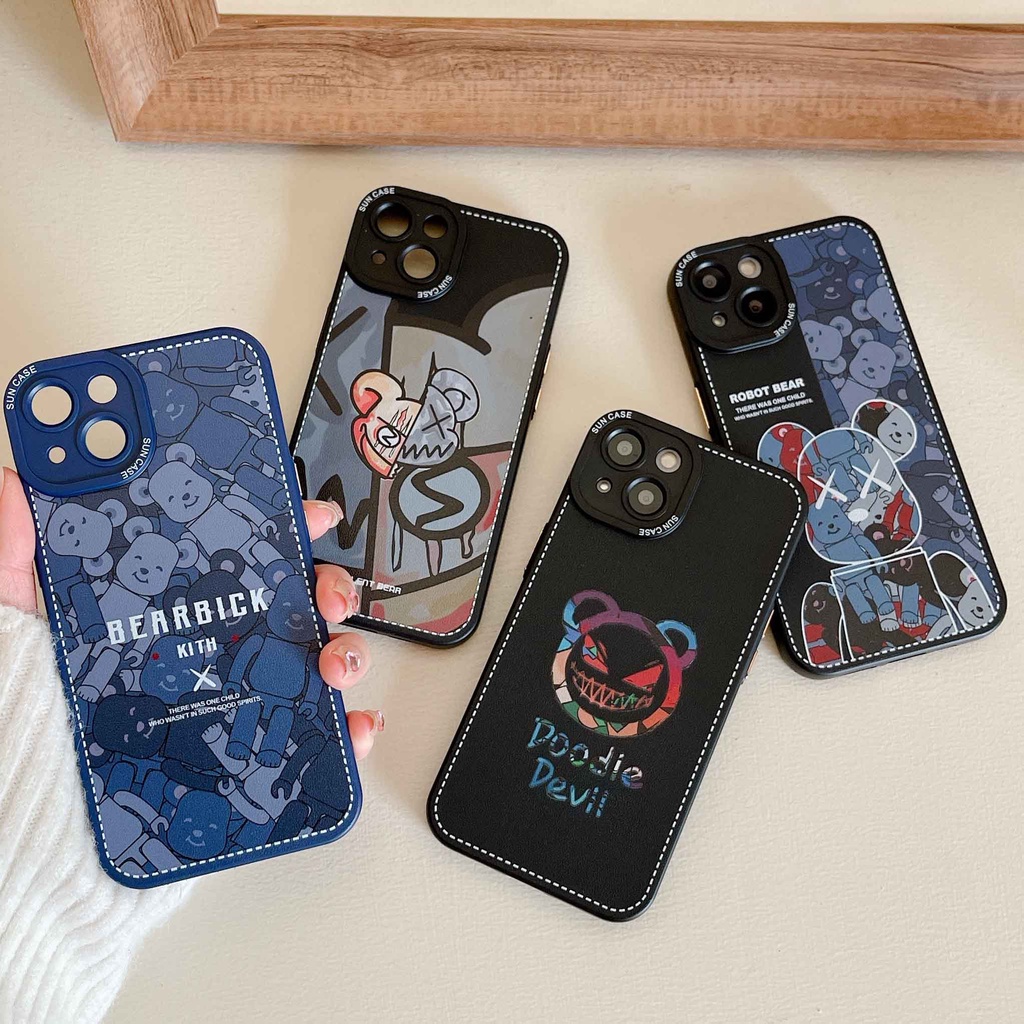 Ốp Điện Thoại Da Họa Tiết Gấu Thời Trang Cho iPhone 14ProMax 13Pro 12 11 XSMax