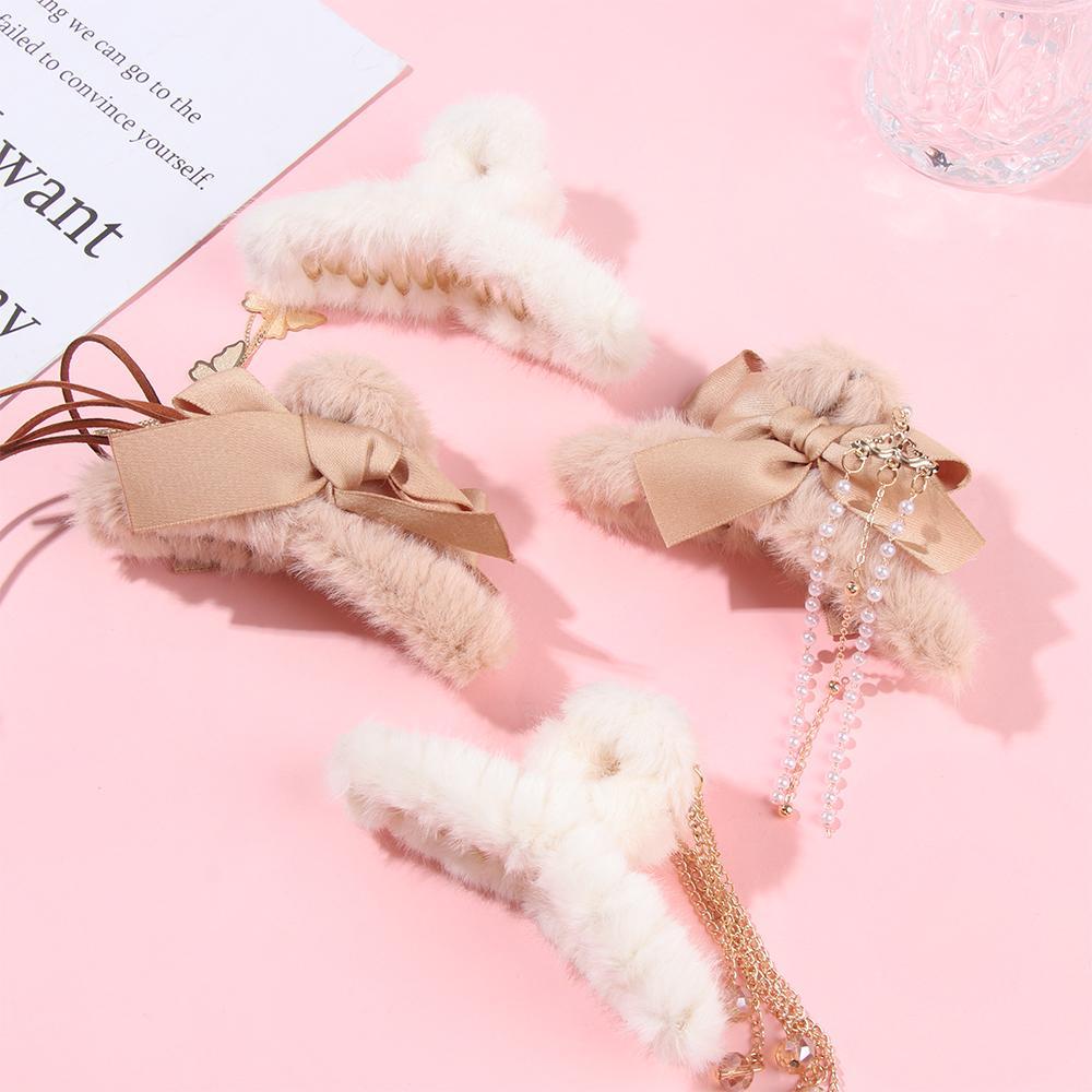 Kẹp Tóc Móng Vuốt Đính Mặt Lông Dài Thời Trang