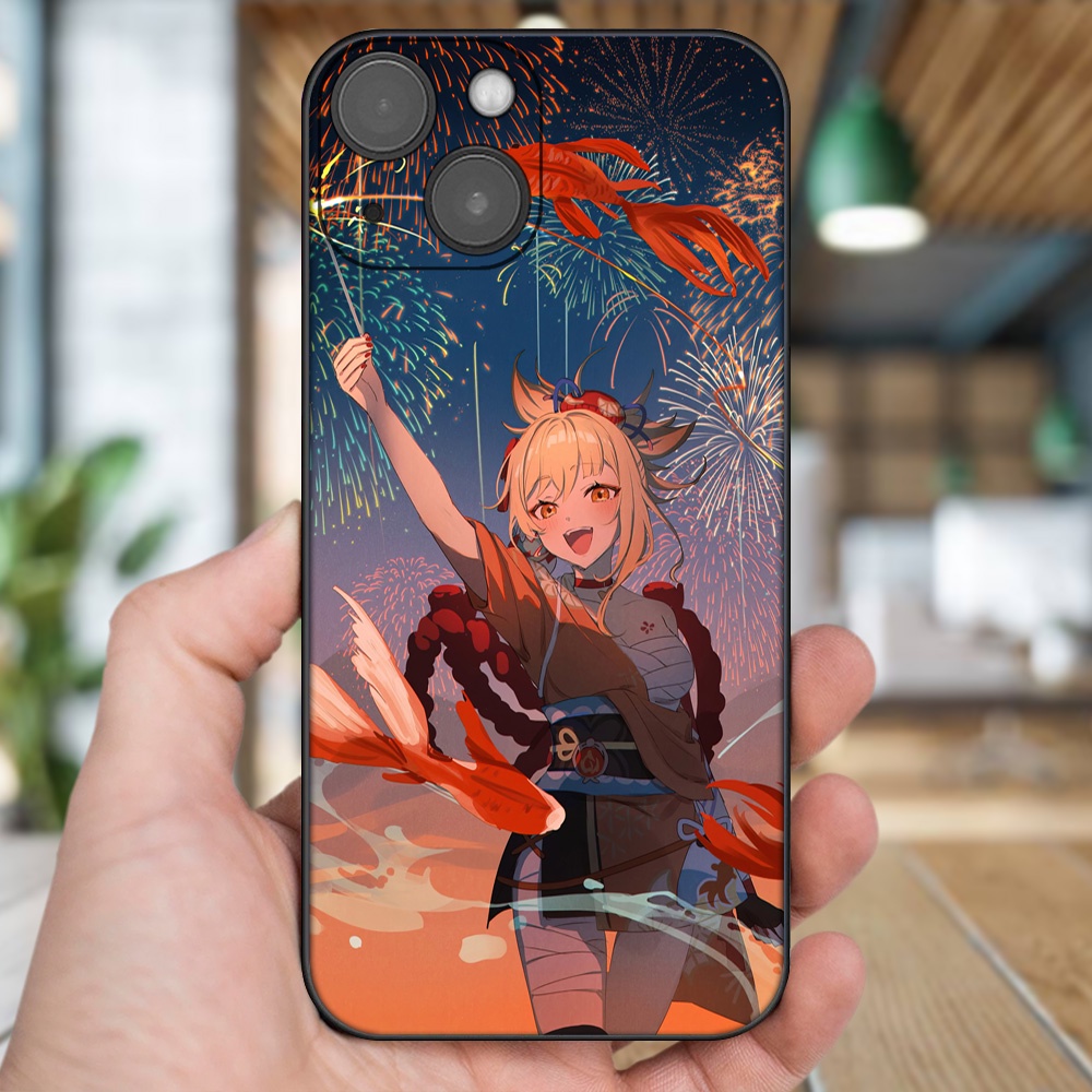 Ốp lưng iPhone 13 dẻo đen cạnh vuông in hình Yoimiya Genshin Impact