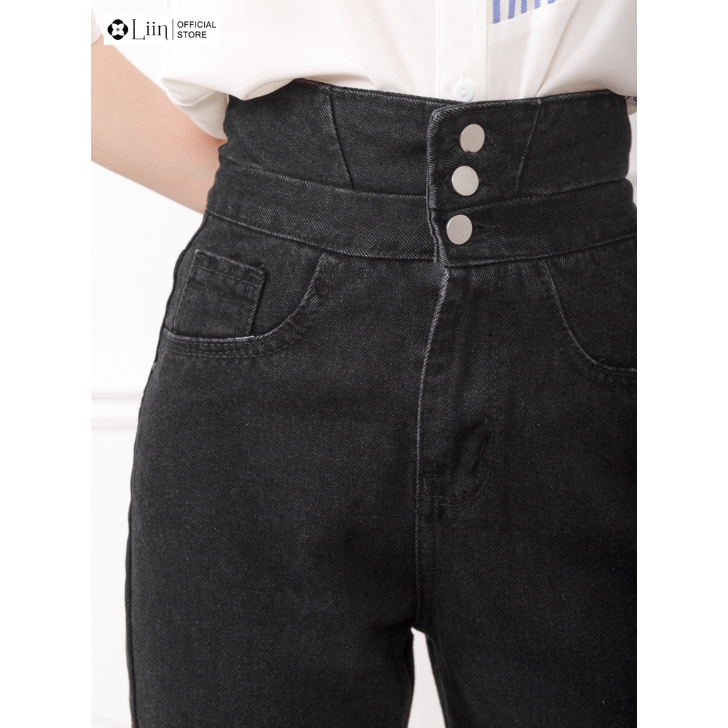 Quần Jean nữ cạp cao 3 cúc màu Đen phong cách năng động cá tính Liin Clothing Q3549