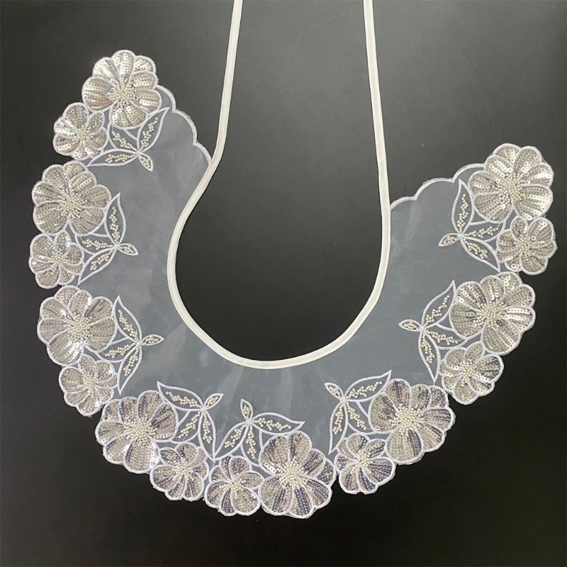 Vòng Cổ Dây Buộc Khăn Choàng Cổ Vải Organza Đính Hạt Kim Sa Hình Hoa Dành Cho Nữ