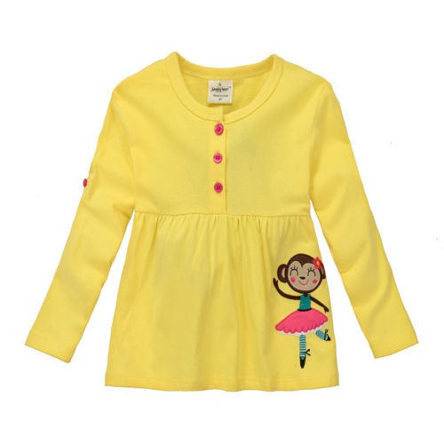 Áo thun tay dài màu vàng in nhiều họa tiết thời trang cho bé gái
