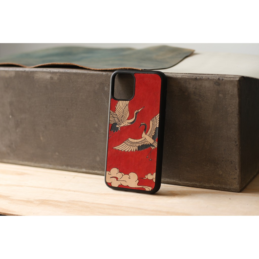 Ốp da Đỏ Case - Mẫu Đôi Hạc Nền Đỏ - Ốp iphone/samsung - Docase.vn