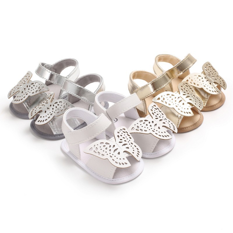 Giày sandals vải da đính bươm bướm xinh xắn cho bé