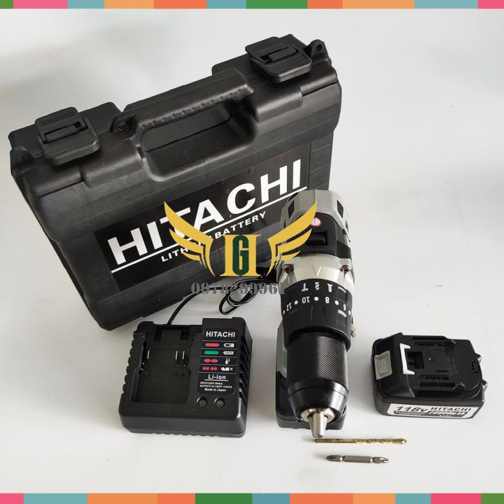 Máy Khoan Pin Hitachi 199V Động Cơ Không Chổi Than 3 Chức Năng, Có Búa, Lõi Đồng, Pin Khủng 10 Cell+Kèm Phụ Kiện