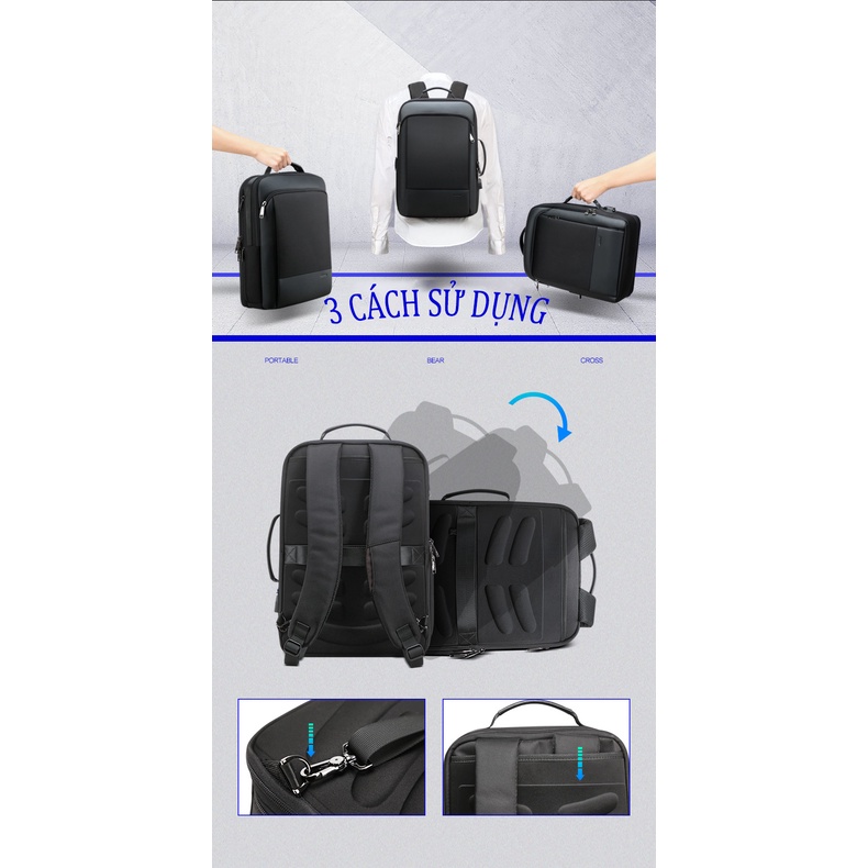 Balo laptop 15.6 inch chính hãng BOPAI có khóa mở rộng phù hợp đi làm, đi công tác, đi du lịch,...
